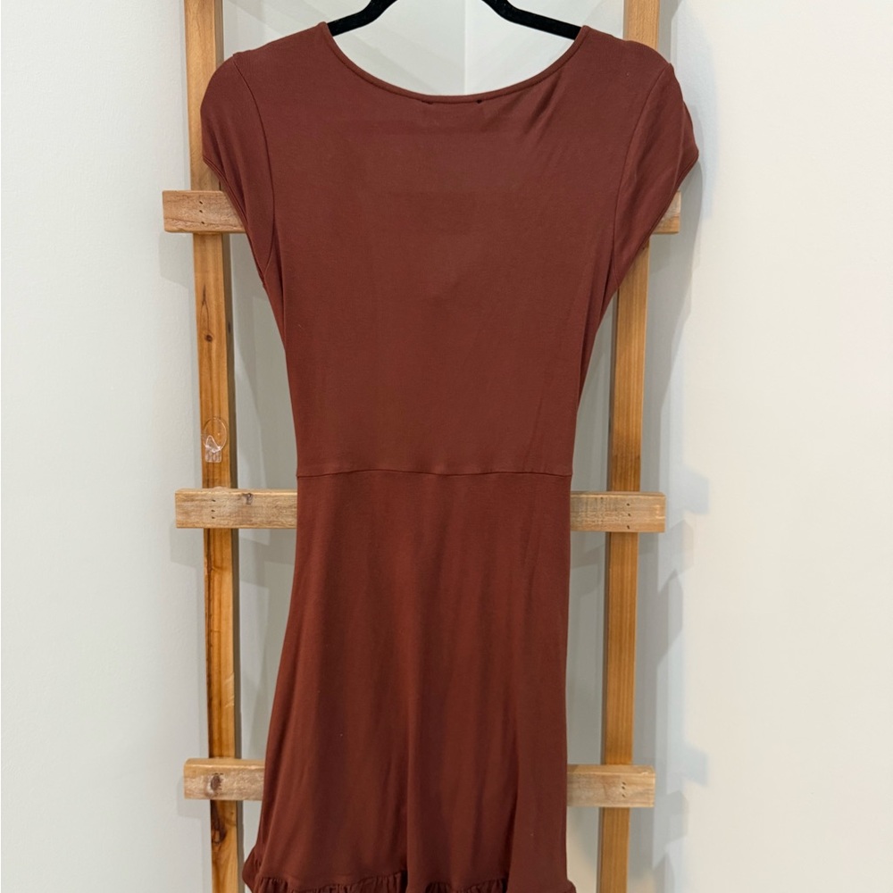 Cider Chocolate Brown Ruched Mini Dress - Picture 2 of 4